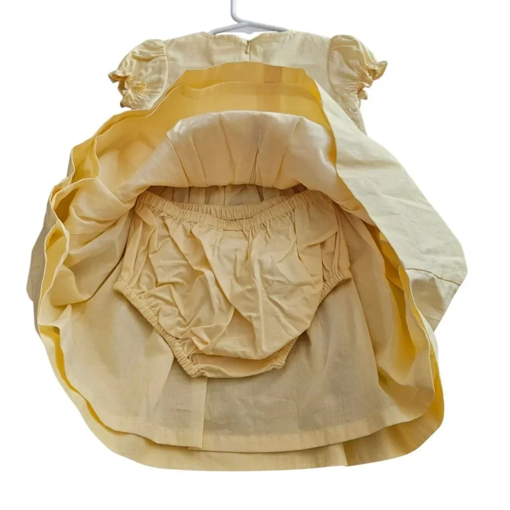 Vintage Gymboree Dress Size 18-24 Months Yellow Embroidered Portraits Party NWT